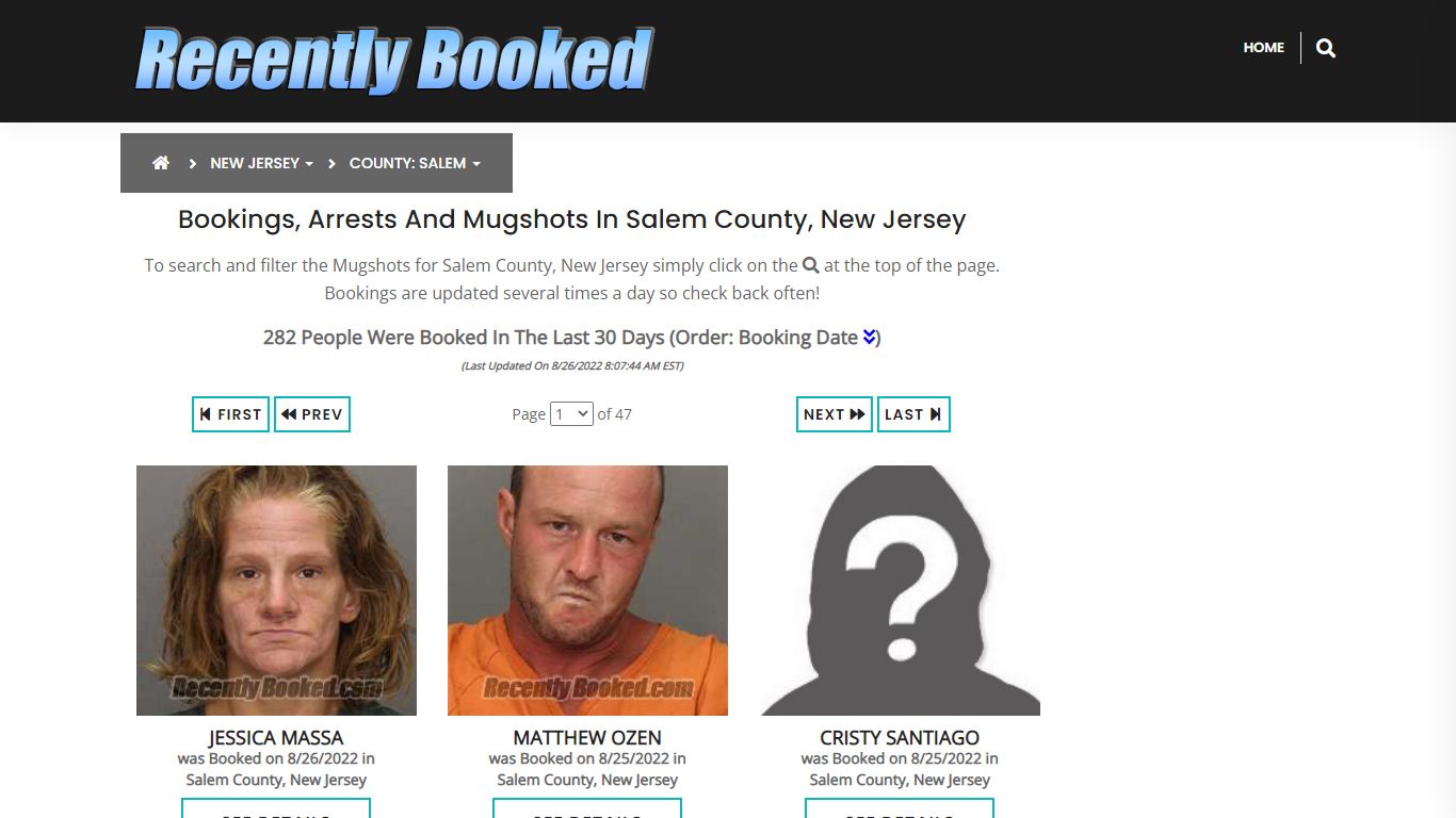 Bookings, Arrests and Mugshots in Salem County, New Jersey